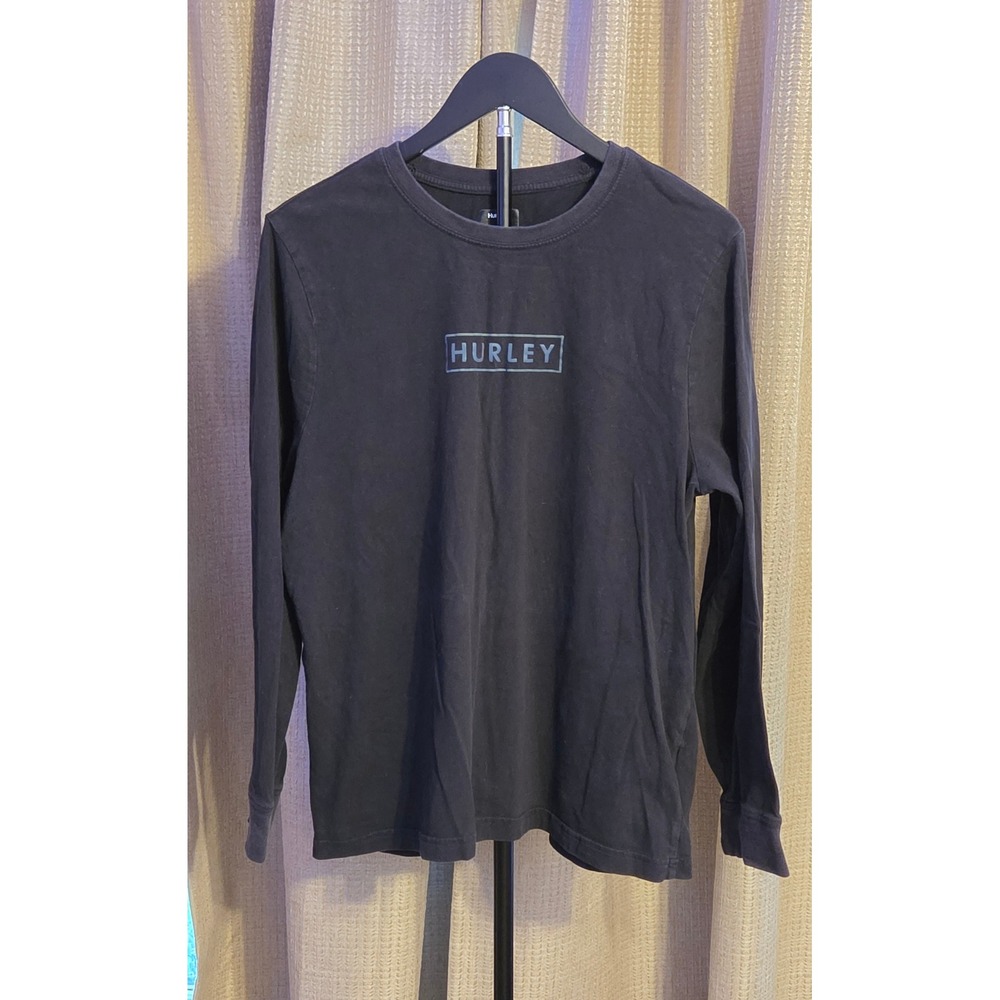 Hurley Long Sleeve Spellout Graphic T-Shirt Men's Size Medium Black